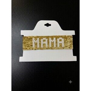 NWT “MAMA" Beaded Bracelet Gold White Loom Woven Adjustable Tassel Boho Mom Gift